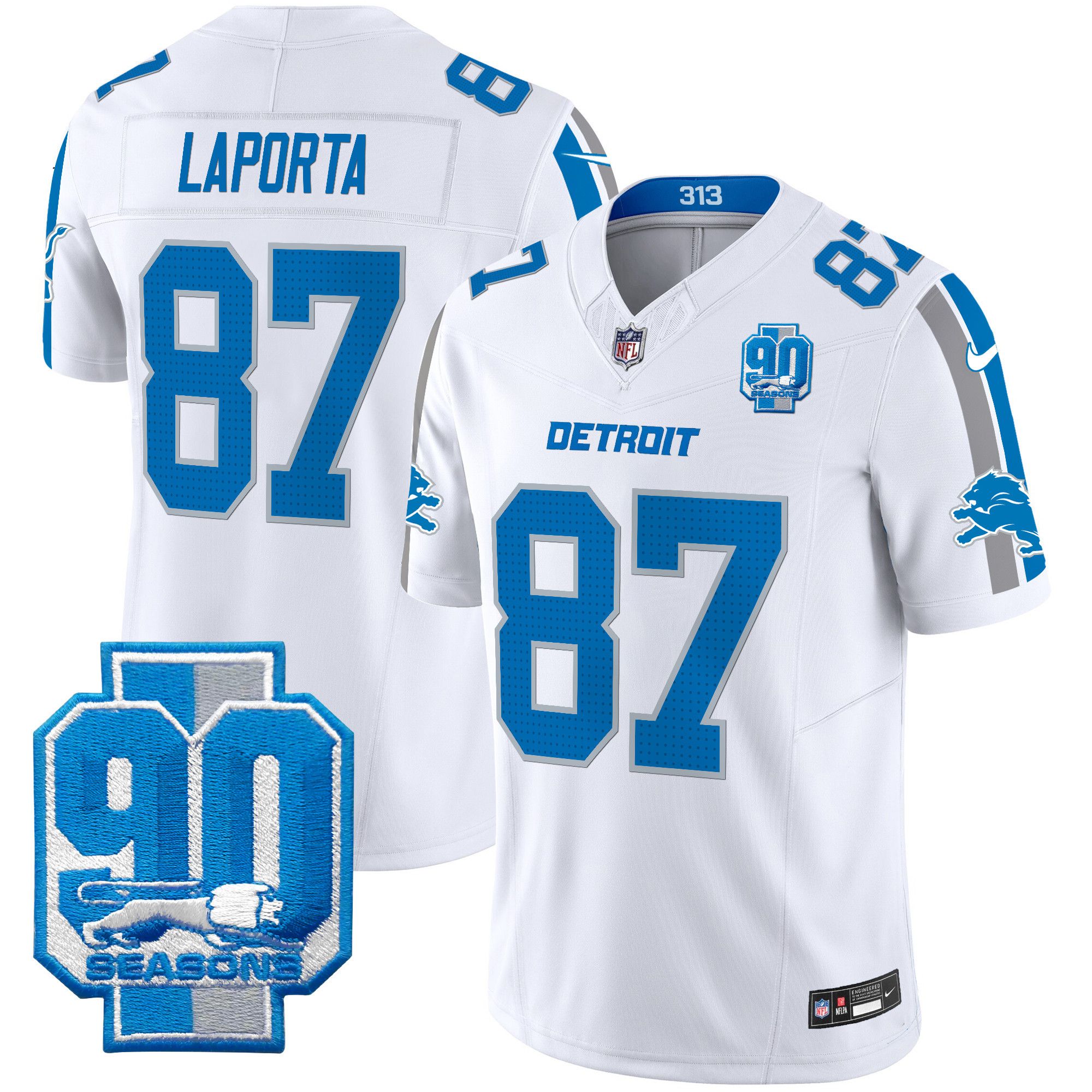 Men Detroit Lions #87 Laporta White 2024 Nike 90th Year Patch Vapor Limited NFL Jersey->indianapolis colts->NFL Jersey